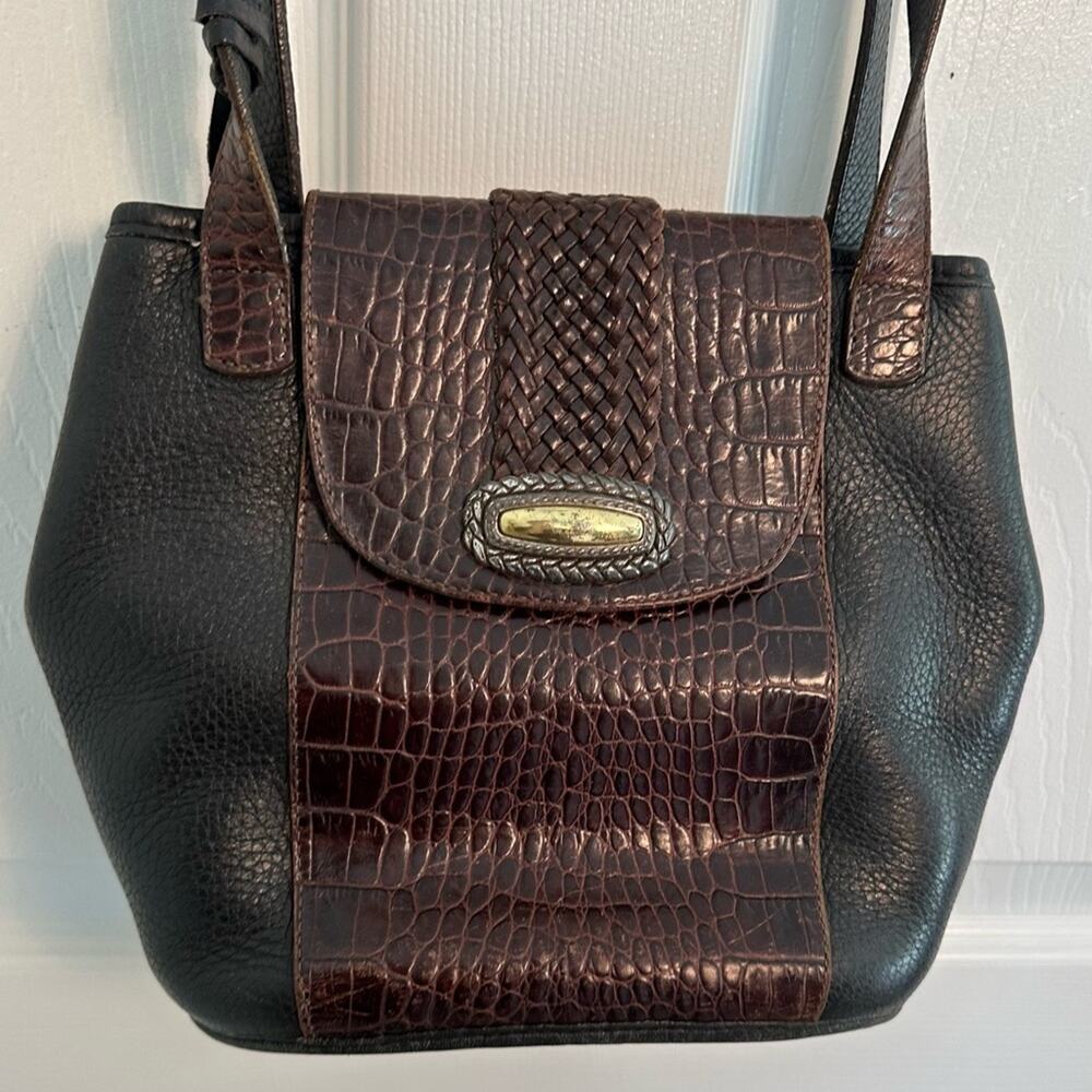 Brighton Vintage Leather Bucket dual tone shoulder Bag